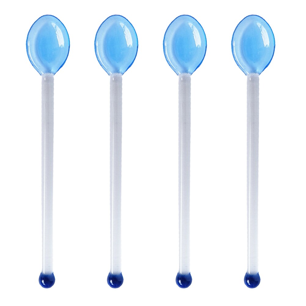 Cucharas de vidrio resistentes al calor, cuchara de café transparente de mango largo, cuchara de postre, 4 Uds.: Blue