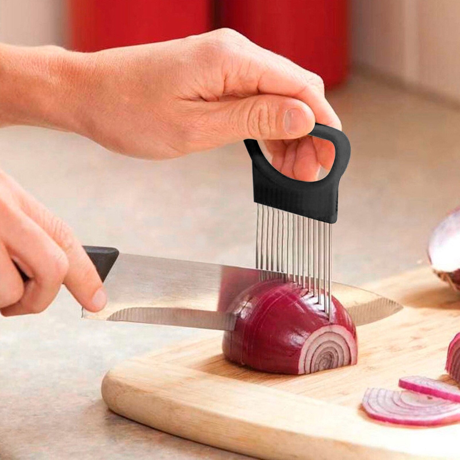 Shrendders & Snijmachines Tomaat Ui Groenten Slicer Snijden Aid Houder Gids Snijden Cutter Veilig Vork