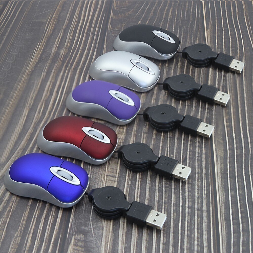 Mini Computer Mouse Retractable UB Cable Optical Ergonomic Small Wired Mause Portable 3D Office Mice For Kid Small Hand PC Mac