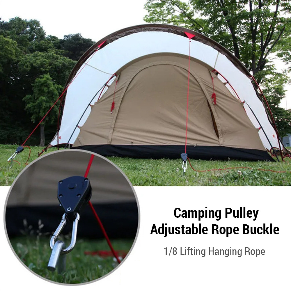 Camping Pulley Adjustable Rope Buckle 2m 1/8 for Light Lifting Tent Guyline Outdoor Clothesline Pet Leash Upgraded Metal Wheel