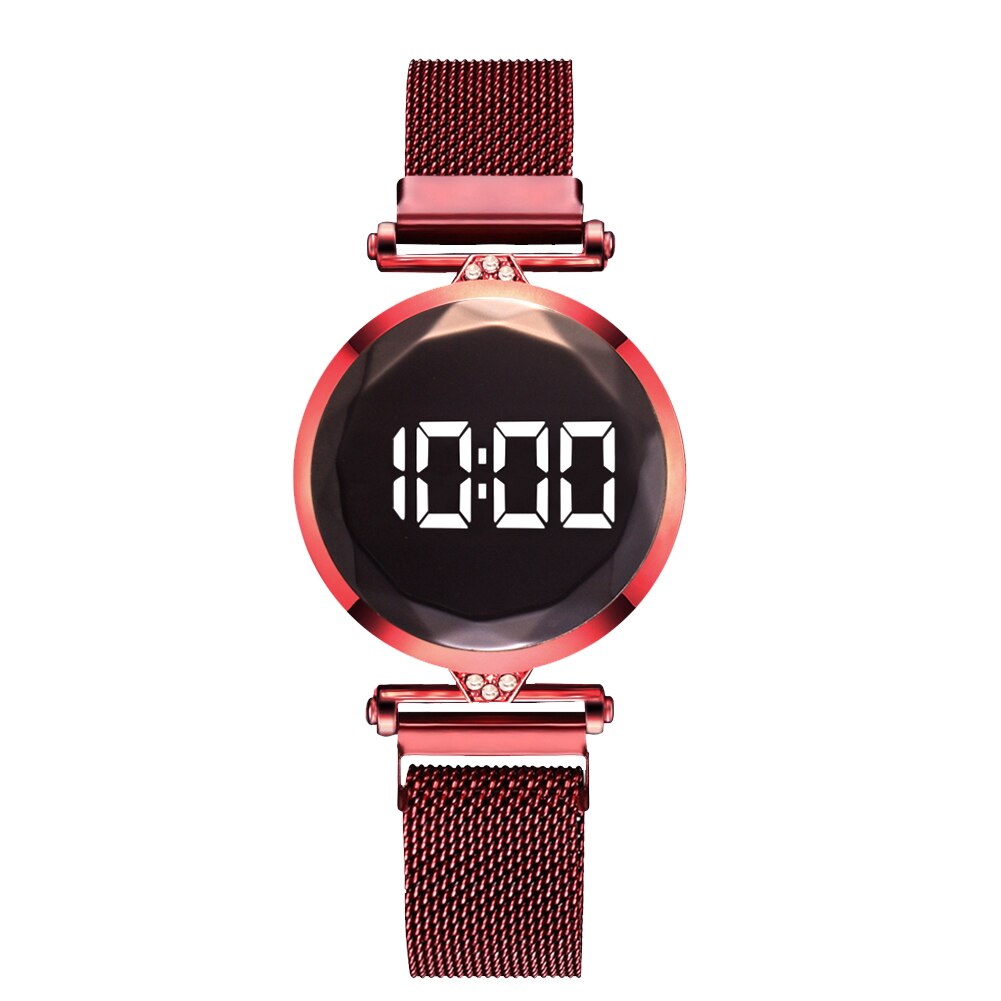 Mesh band led digitaal elektronisch horloge dames quartz polshorloge sieraden band horloge analoog polshorloge: Rood