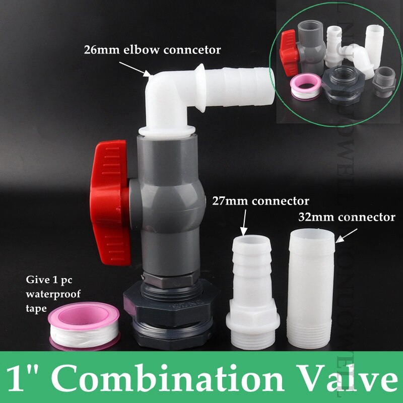 1Set 1/2"1" Combination Valve Aquarium Pagoda Connector Fish Tank Drain Joint Aquarium Hose Drainage Accessories Valve Assembly