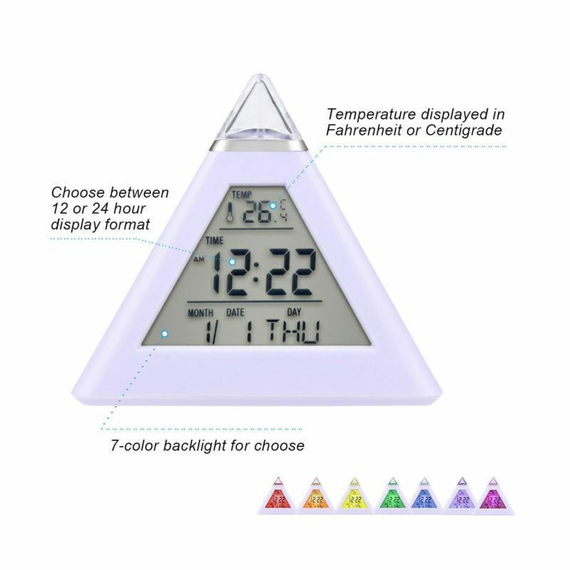 7 Kleuren Kleurrijke Piramide Lcd Wekker Nachtlampje Thermometer Digitale Wandklok Verwisselbare Led Klok Home Decor Accessorier