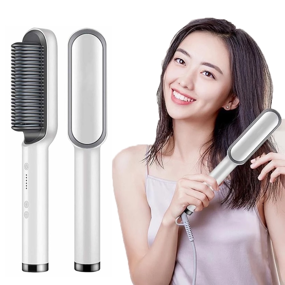 Multifunctional Hair Straightener Brush 2 In 1 Heating Hair Comb Brush Anti-Scald Iron Straightening Brush Styler Tools