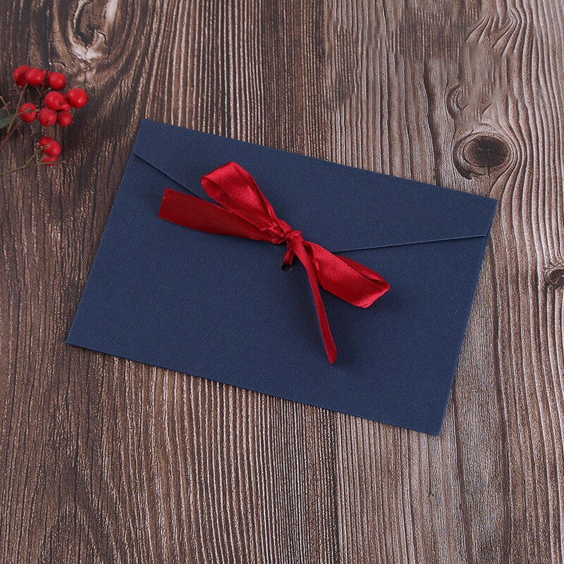 Bowknot Ribbon Pearl Paper Card Envelopes Large Kraft Envelopes for Wedding Invitation Postcard Cards 1PC: blue S 17.5x12.5cm