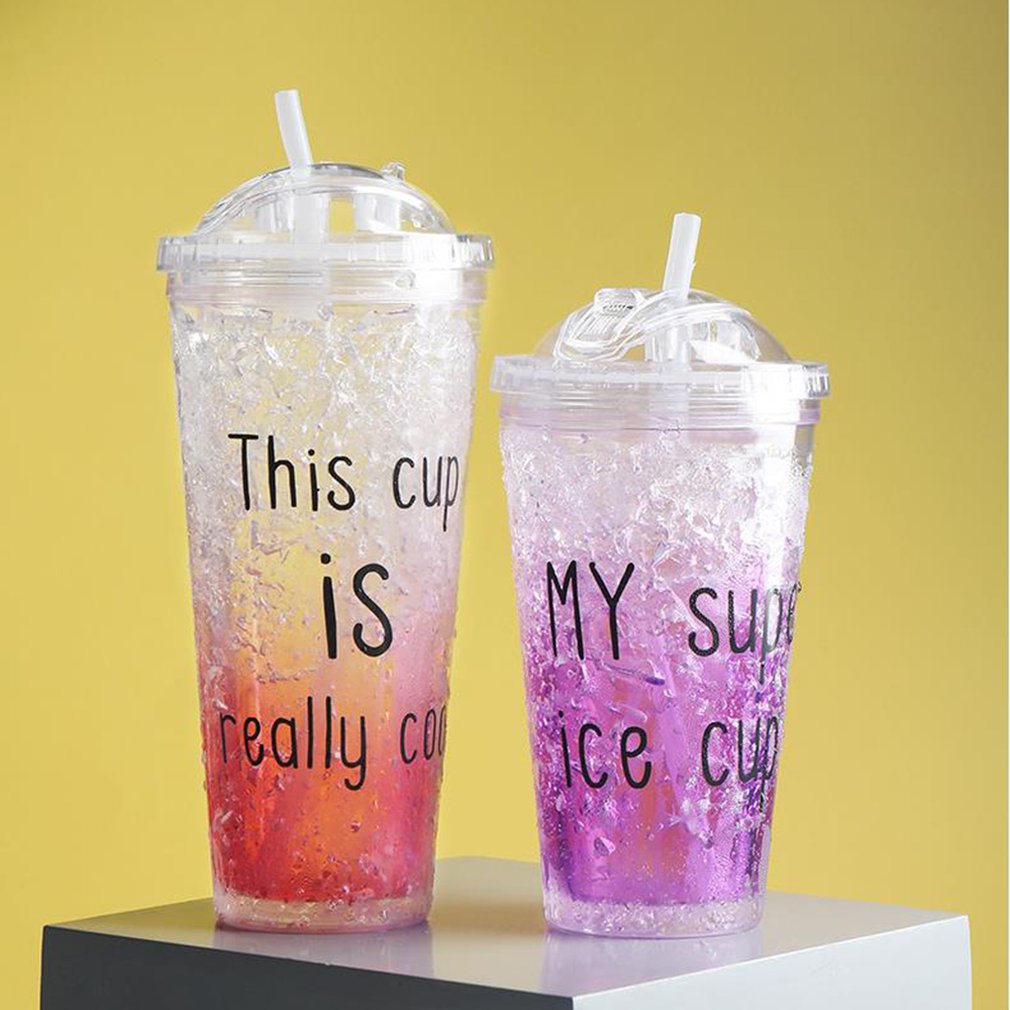 outdoor summer ice cup gel refrigeration double plastic color broken ice cup cold sippy cup custom letter