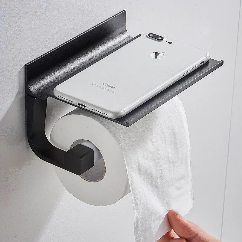 Amerikkalaistyylinen mustavalkoinen kuviollinen kylpyhuone ilmainen rei'itetty matkapuhelin kaksinkertainen pyyheteline alumiininen wc-paperipaperi