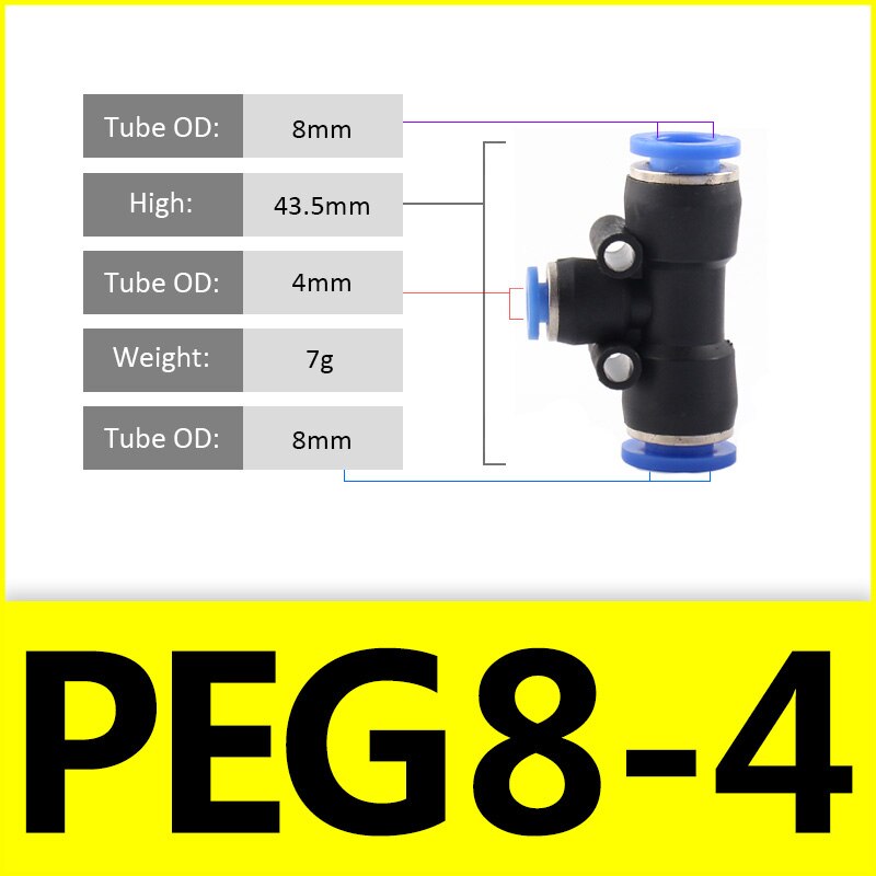 1PCS PE PEG Blue Pneumatic Fitting Pipe Connector Tube Air Quick Fittings Water Push In Hose Couping 4mm 6mm 8mm 10mm 12mm: 8-4-8