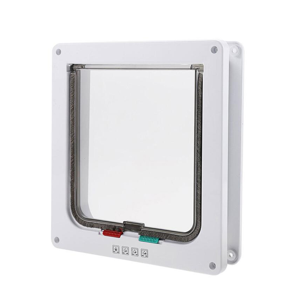 Pet Door Opening Cat Dog Two Way Free Access Kitten ABS Plastic Lock Flap Gate Door Installation Of Glass Doors Pet Supplies: White / M
