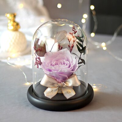 Preserved Flower Rose Glass In A Dome Dried Flower Bouquet For Valentine's Day Girlfriends Birthday Wedding: Purple rose