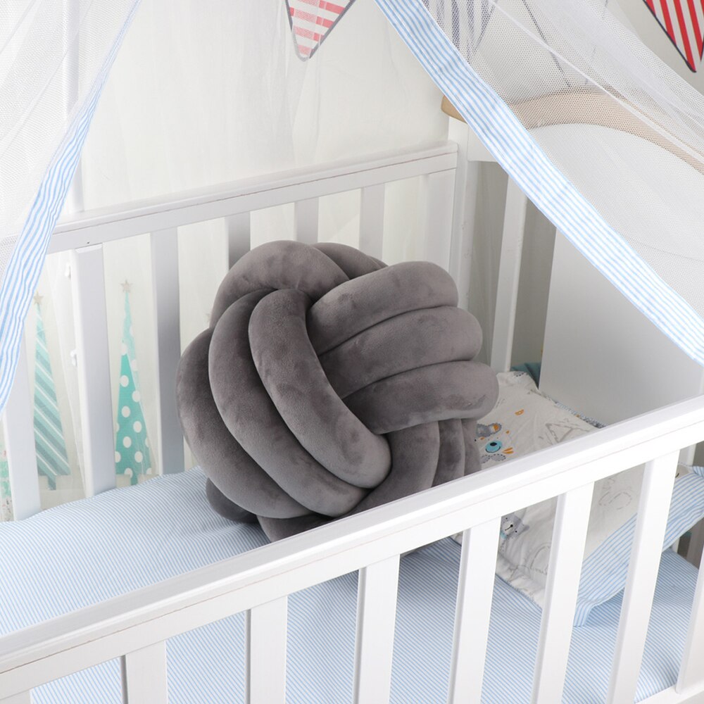 Handgemaakte Braid Knoop Bal Kussen Baby Room Decor Peuter Baby Wieg Bed Rugleuning Ronde Kussen Kinderen Spelen Zachte Bescherming