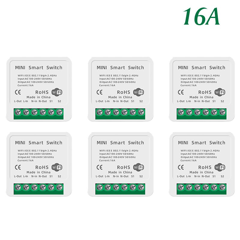 10A 16A Tuya Smart Life Wifi Switch Relay Breaker Module Automation Smart Lighting Google Home Alexa Echo Remote Control App: 6pcs 16A