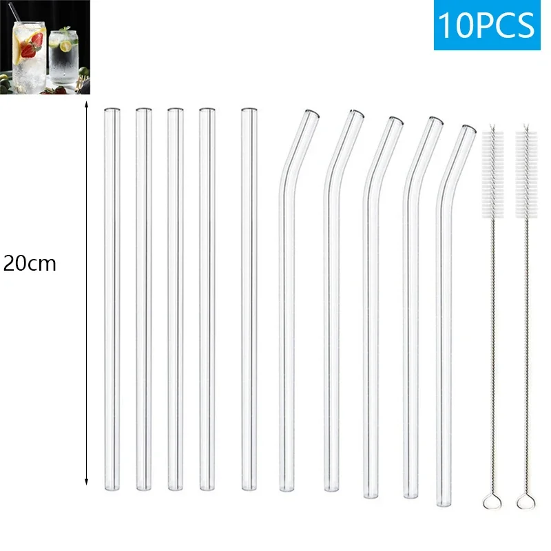 Paille en verre pour Smoothie réutilisable, pailles à boire transparentes pour Smoothie, Milkshakes, paille à boissons , 1 à 10 pièces: BEIGE