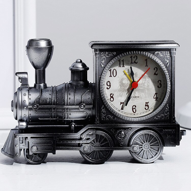 Retro Lokomotive Zug Wecker Stilvolle Persönlichkeit Motor Modell Student Tabelle Decor Uhr Kreative Kinder Student: Silber