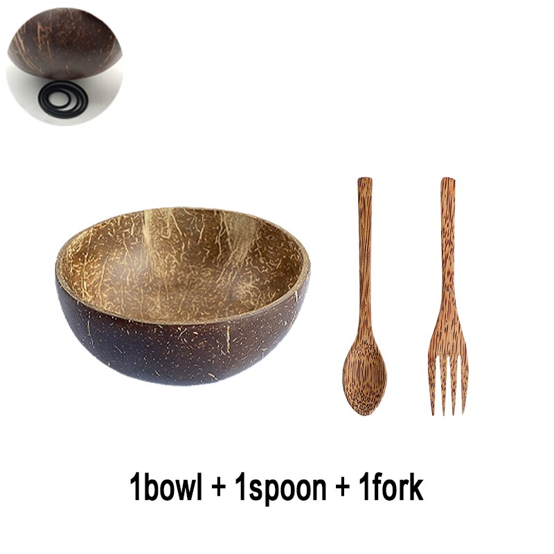 International Natural Natural Coconut Bowl, Coconut Spoon, Coconut Fork, Coconut Knife, Craft Decoration, for Food: 1bowl 1spoon 1fork