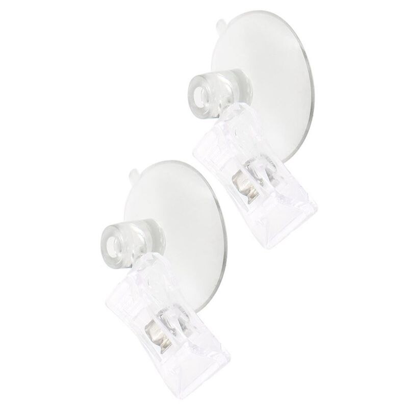 2 Pcs Plastic Round Suction Cup Clip Advertising Display Holder Stand Clamp White+transparent