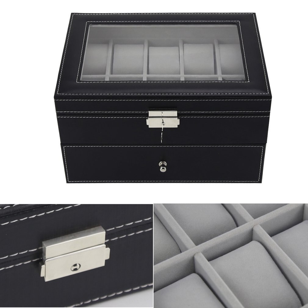 20 Grids PU Leather Watch Box Double Layers Watches Container Organizer Box Jewelry Display Storage Case