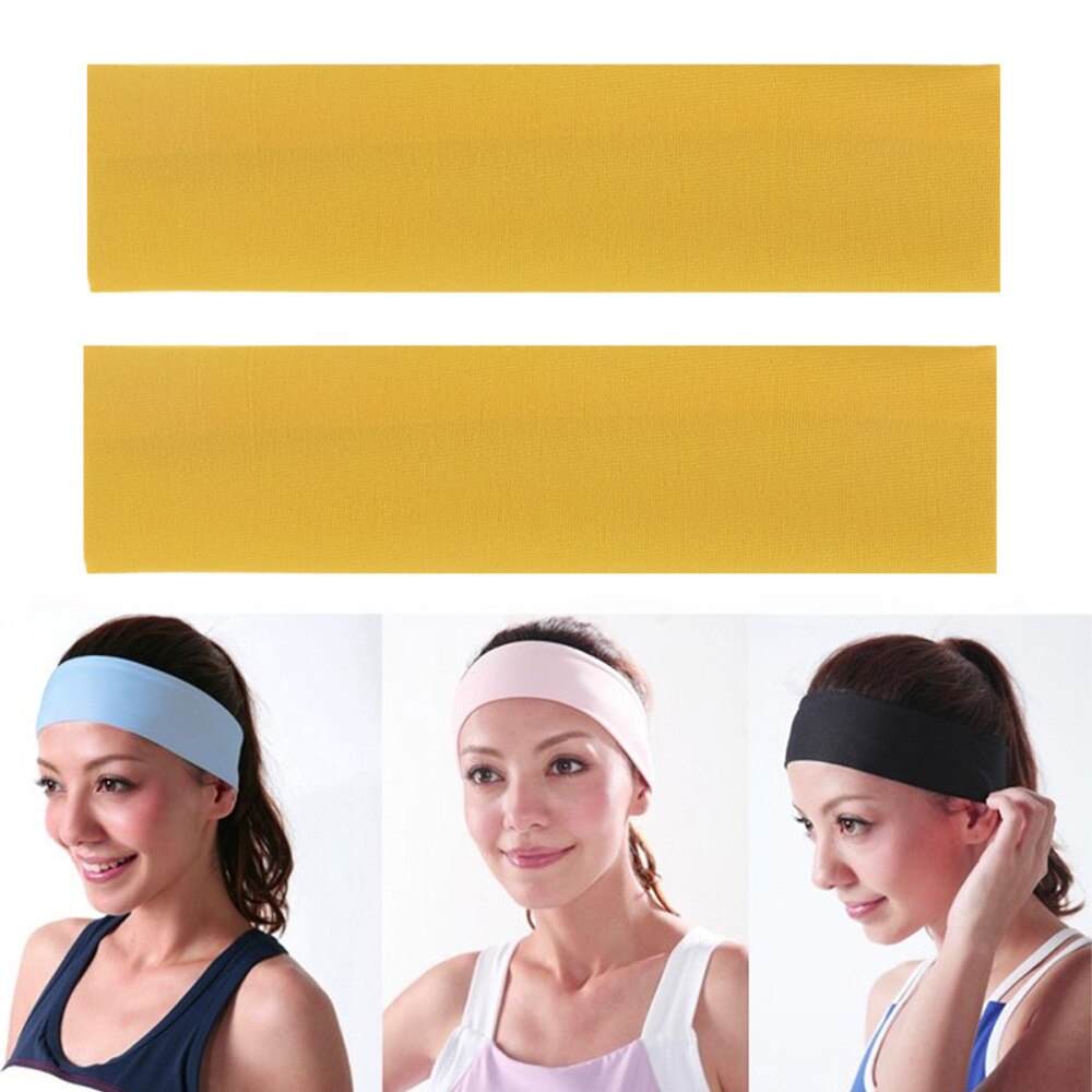 2 stk yoga hodebånd sports elastiske bandanaer sports yoga forsyninger dansesyklist bredt hodebånd stretchy tape hårbånd (hvit): Gul