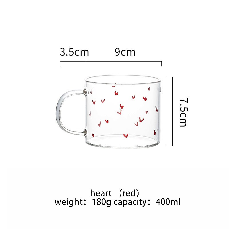 400ml Alphabet Cartoon Heart Pattern Mug Glass Handle Mugs For Milk Coffee Beer Home Office Drinnkware Water Cup Couple: heart red
