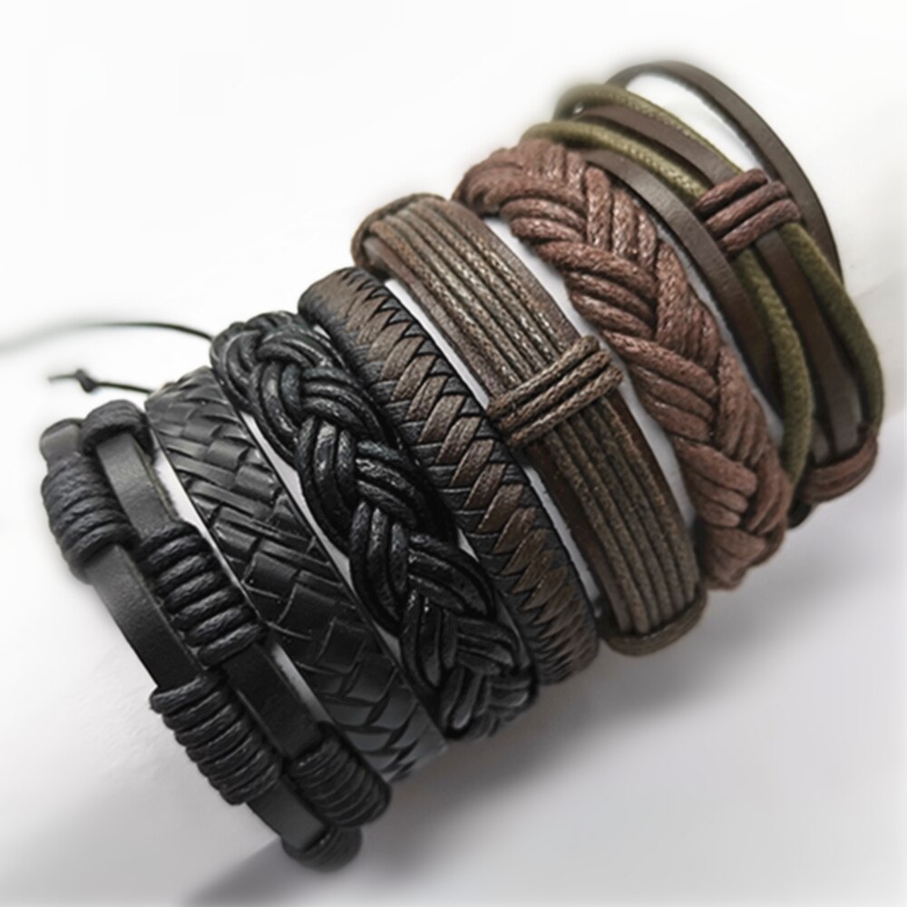 Week Bracelets 7pcs/set Black Brown Men Bracelets Wristband Rope Wrap Bangle Leather Bracelets Women Jewelry Accessories: style 4