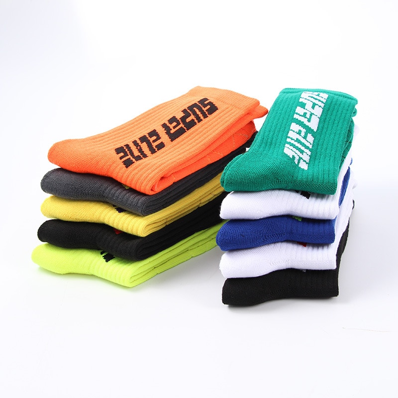 4 Pairs Sports Socks Crazy Letter Men Basketball Cycling Running Hiking Navy Sock Set With Terry Shock Absorption Walking Sock