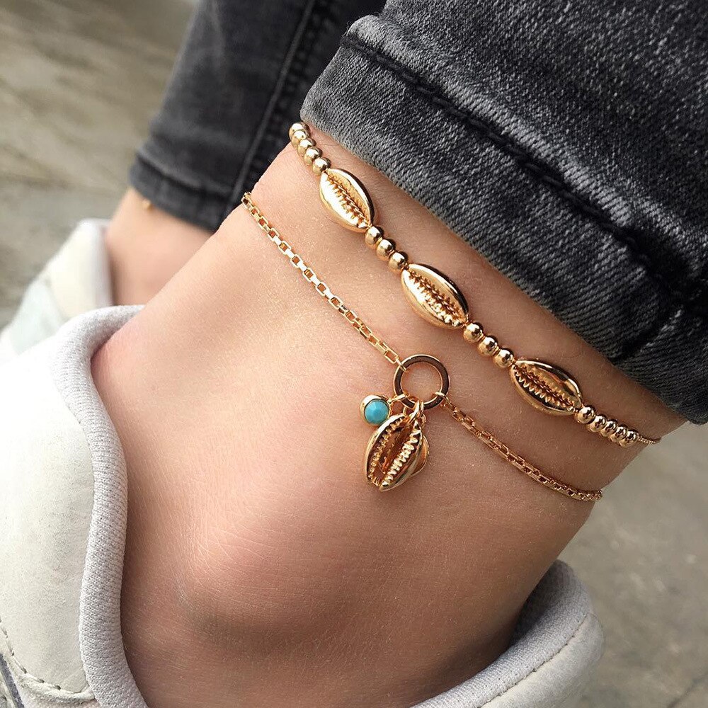 Boho Hülse Schildkröte Handgemachte Fußkettchen für Frauen Blau Seil Kette auf Bein Natürliche Hülse Knöchel Armbinde Fuß Sommer Strand Schmuck: 24