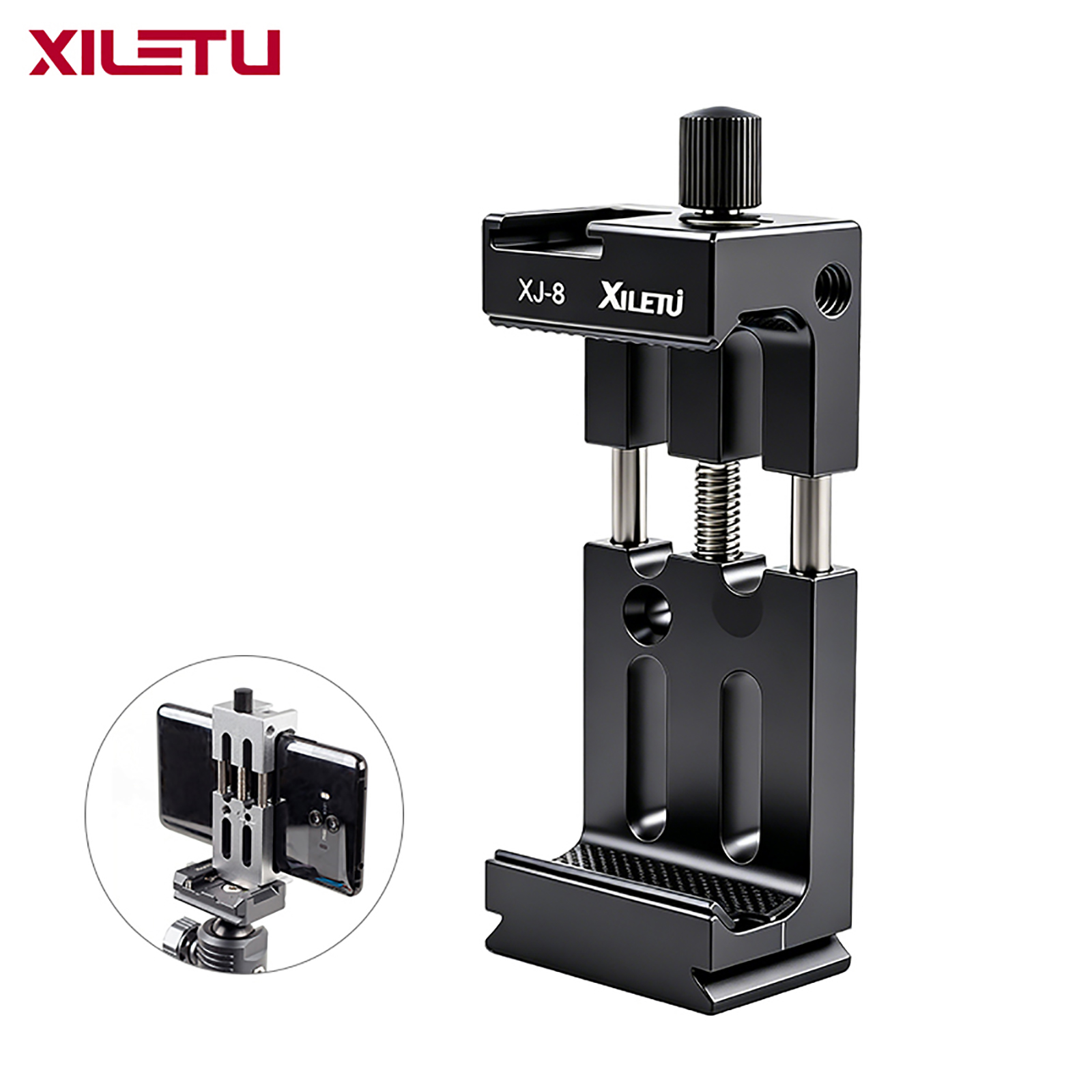 XILETU XJ-8 Tripod Head Bracket Mobile Phone Holder Clip For Phone Flashlight Microphone Clamp for Smartphone Vlog Shooting