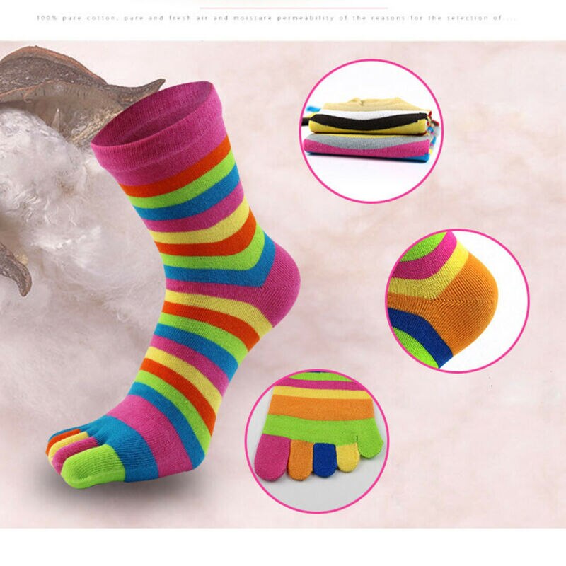 Neue Frauen Lustige Streifen Kappe Socken Baumwolle Fünf Finger Socken Casual Weiche Socken Mit Zehen Bunte Socken 6 farbe