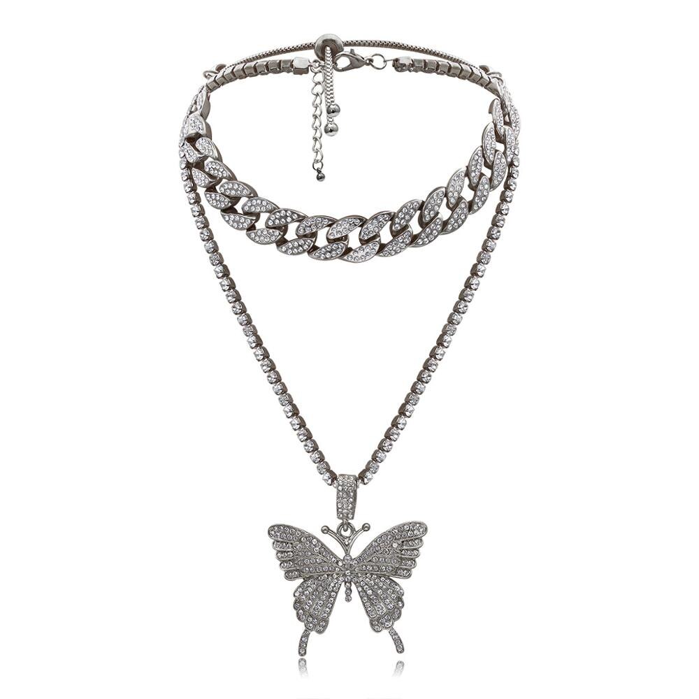 Big Statement Butterfly Necklace Pendant Cuban Link Chain Choker Necklace Women Girls Chains Luxury Bling Hip Hop Jewelry: BLACK