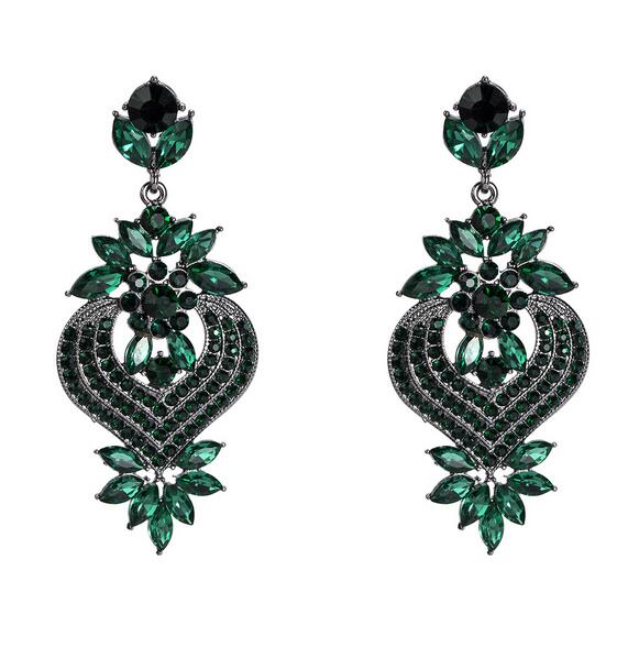 KMVEXO verklaring hart crystal Dangle Earring voor vrouwen meisje party verklaring oorbellen sieraden: green