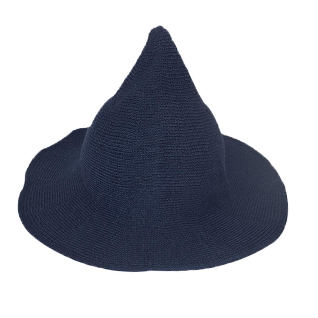 Womens Wool Witch Hats Knit Foldable Wizard Cap for Christmas Halloween Costume Party Cosplay Prop: Navy