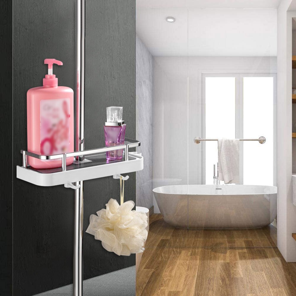 JUSHFO Practical Bathroom Pole Shower Storage Rack Holder Large Pole Shelf Shower Storage Caddy Rack Organiser Tray Holder 1PC