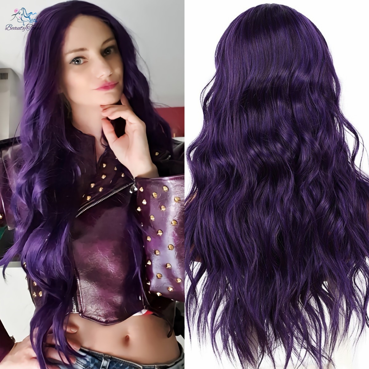 Long Body Wave Purple Lace Wig For Women Deep Middle T Part Lace Wig Daily Makeup Cos Wedding Party Synthetic Lace Wigs: Default Title