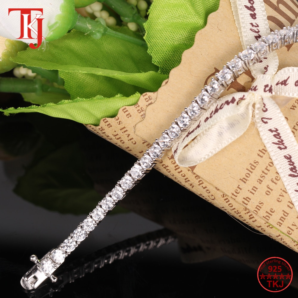 TKJ 925 Sterling Silver Cubic Zirconia Bracelet Round 3mm Tennis Bracelets Pulseras Bracelet Women Jewelry Girl Friend