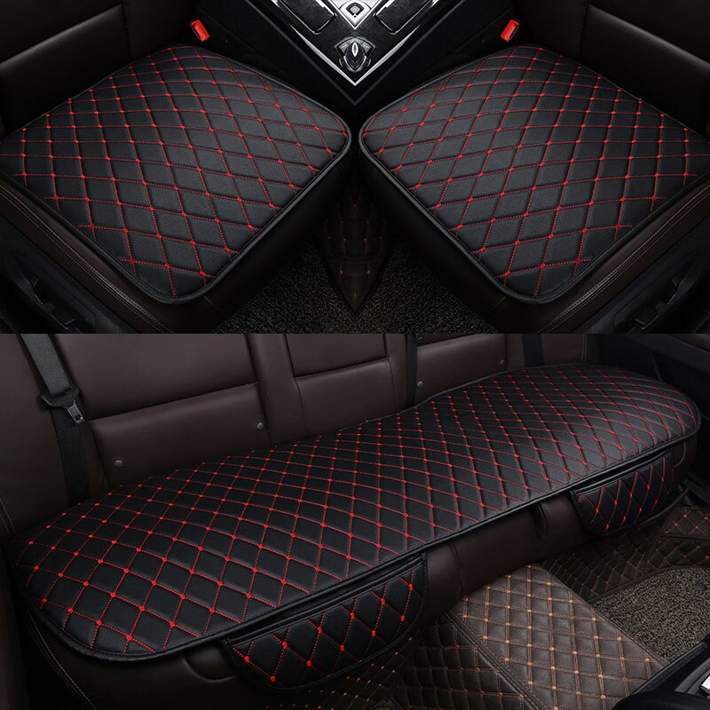 3PCS Car Seat Covers Automobiles Seat Protection Cushion Full Set PU Leather Universal Auto Interior Accessories Mat Pad: Black Red