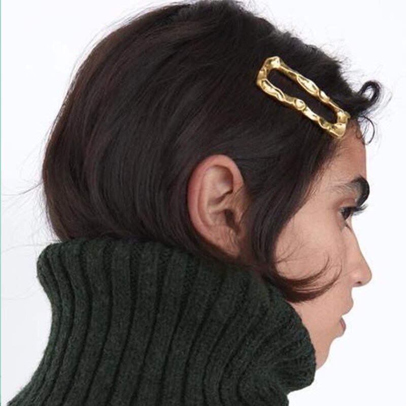 HUANZHI Metall Geometrische Rechteck Goldene Matte Multilayer Falten Haarspange Übertreibung Haar Clip Zubehör für Frauen Mädchen