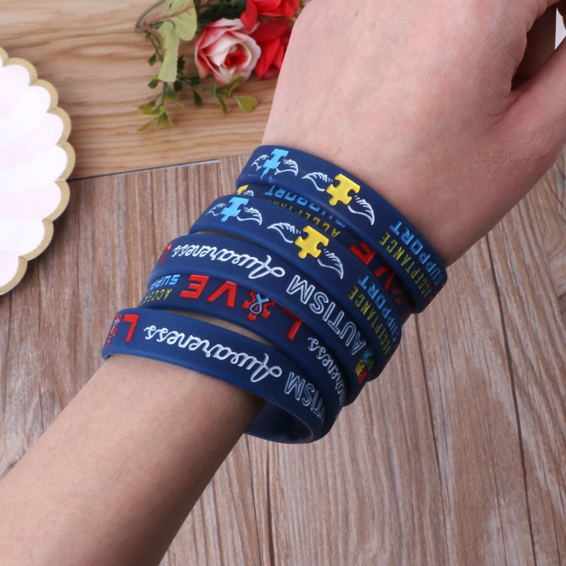 Pack Of 6 Autism Awareness Inspirational Bracelets Autism Awareness Creates Change Silicone Wristbands Blue Unisex