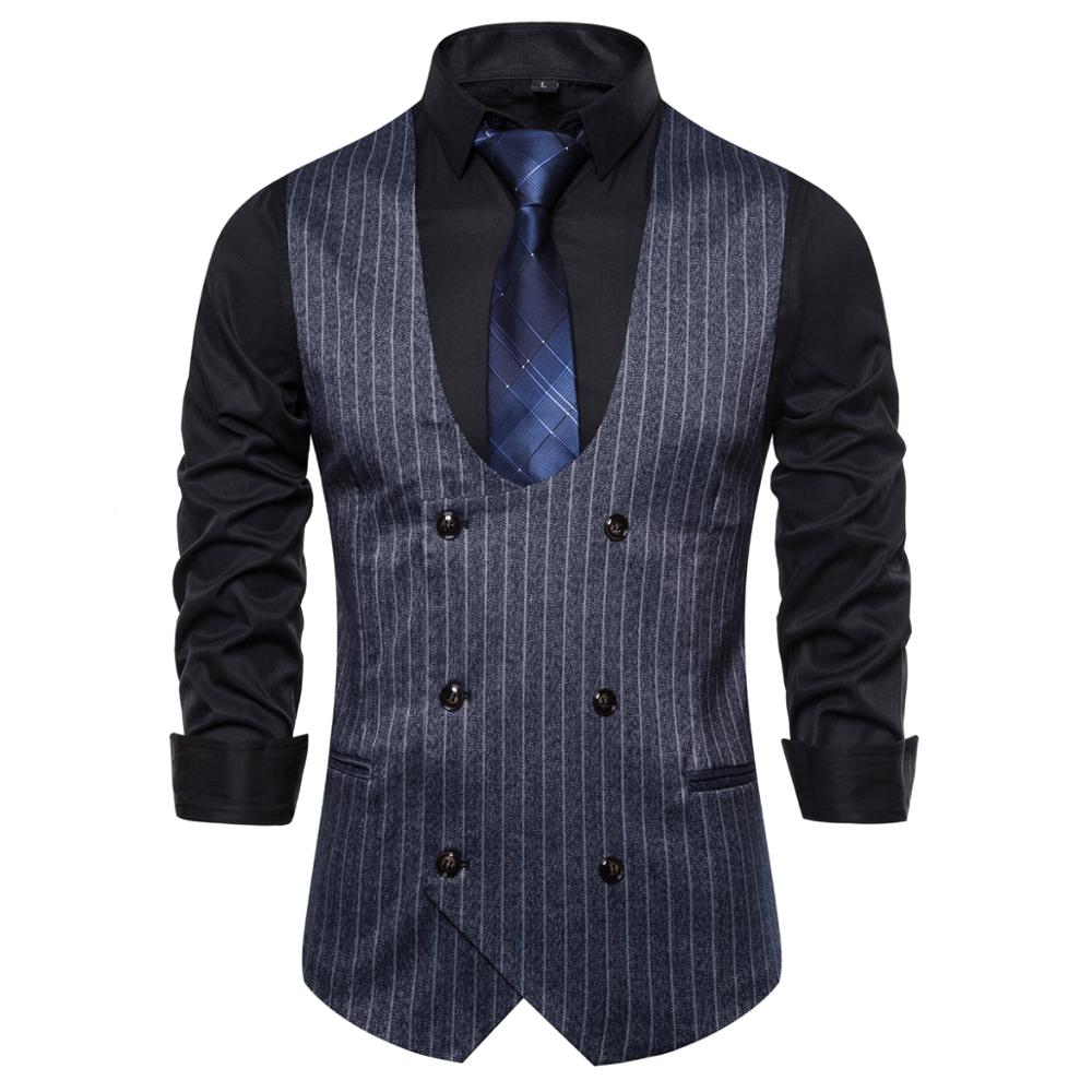 Double Breasted Suede Vest Mannen Casual Slim Fit V-hals Grey Heren Vesten Gentleman Pak Gilet Homme Tops Chalecos para Hombre