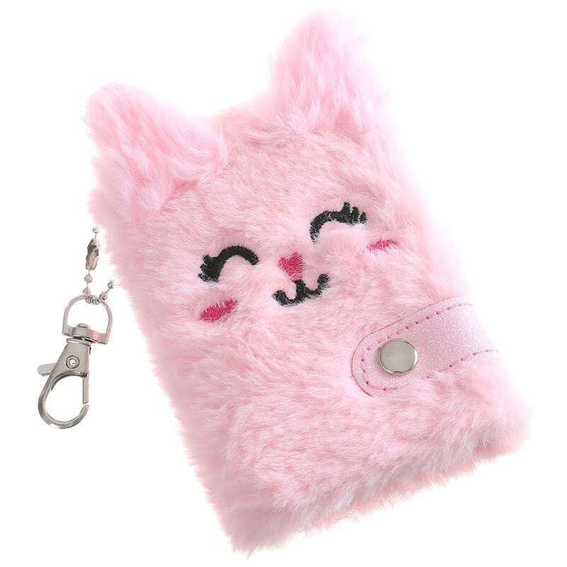 Carnet de notes en peluche chat mignon pour filles, Kawaii, pendentif, porte-clés, chats à fourrure, carnet agenda quotidien, carnet de notes, papeterie: 16