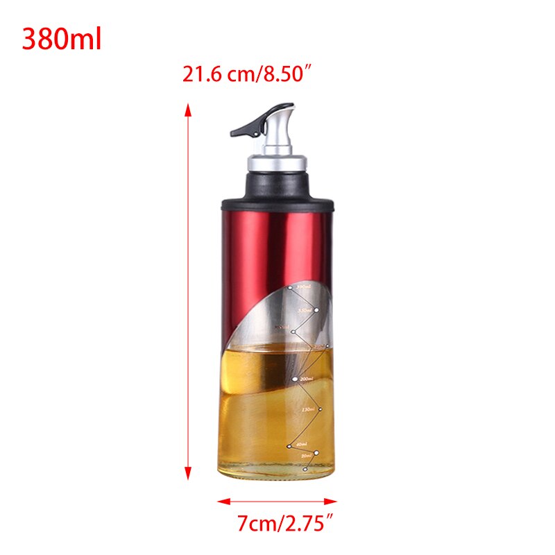 380/650ml Glass Oil Bottle Cooking Seasoning Sauce Storage Bottle Olive Oil Vinegar Dispenser Pouring Spouts Kitchen Accessories: 380ml-Red