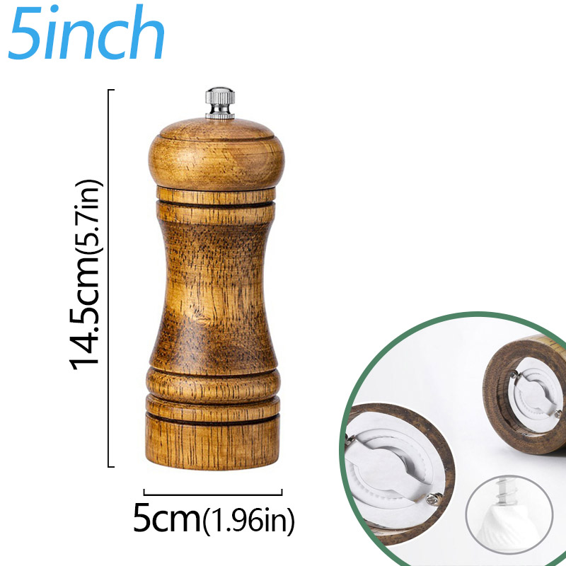 Moedor de sal e pimenta de madeira de 5/8/10 polegadas, moinho de especiarias de madeira maciça com moedor de cerâmica forte ajustável, ferramentas de cozinha: Cáqui escuro