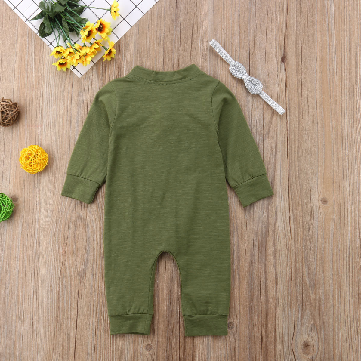 Emmababy Peuter Baby Jongens Meisjes Herfst 2 stks Lange Mouw Twee Kleuren Effen Romper + Hoofdband Outfits 0-18 m