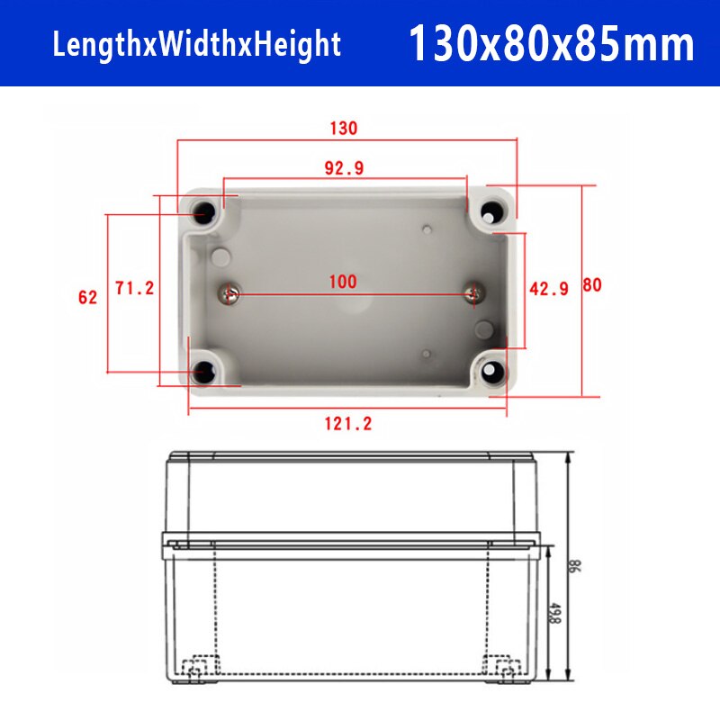 IP67 Waterproof Plastic Enclosure Box Electronic ABS Material Outdoor Junction Box Electrical Project Instrument Case DIY: 130x80x85mm