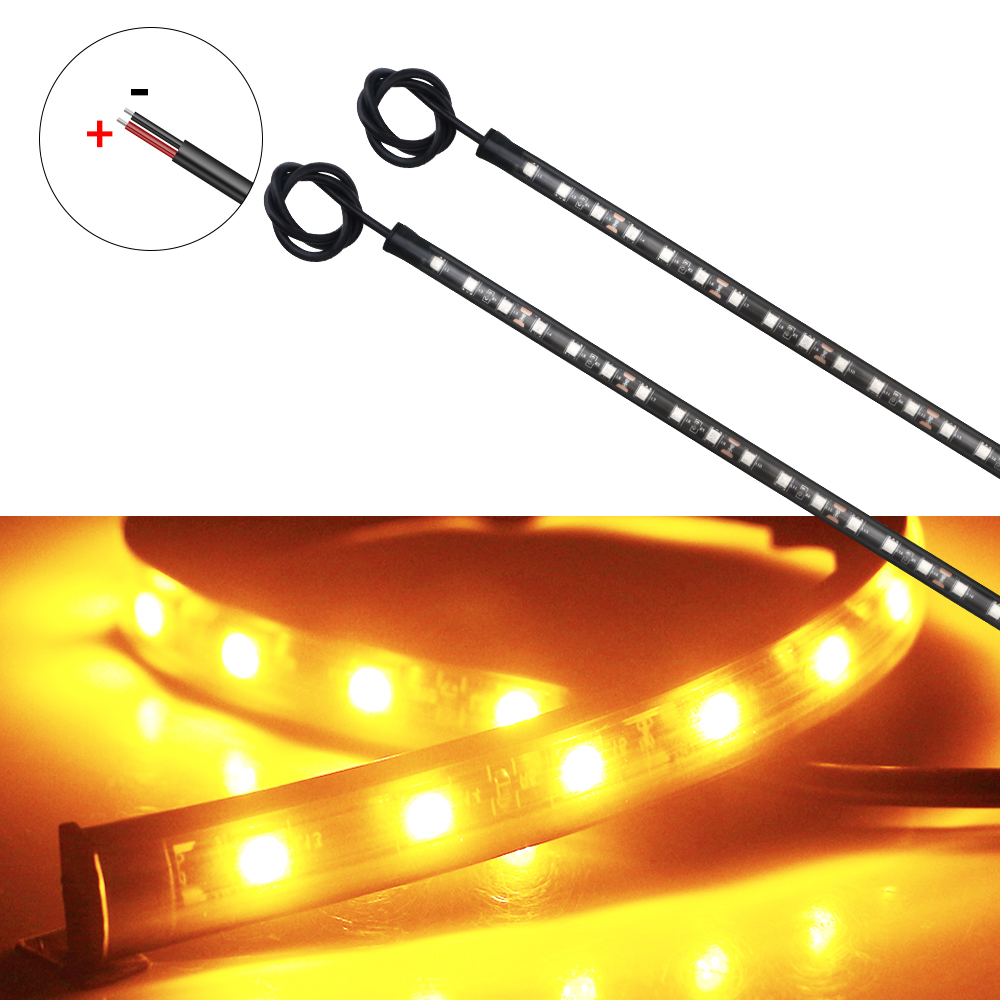 2 STKS 32 CM 5050 18 SMD LED Strip Licht 12 V voor Motorfietsen Auto's Boten Versieren Waarschuwing Flexibele Lamp Blauw Groen Rood Wit Amber: YELLOW
