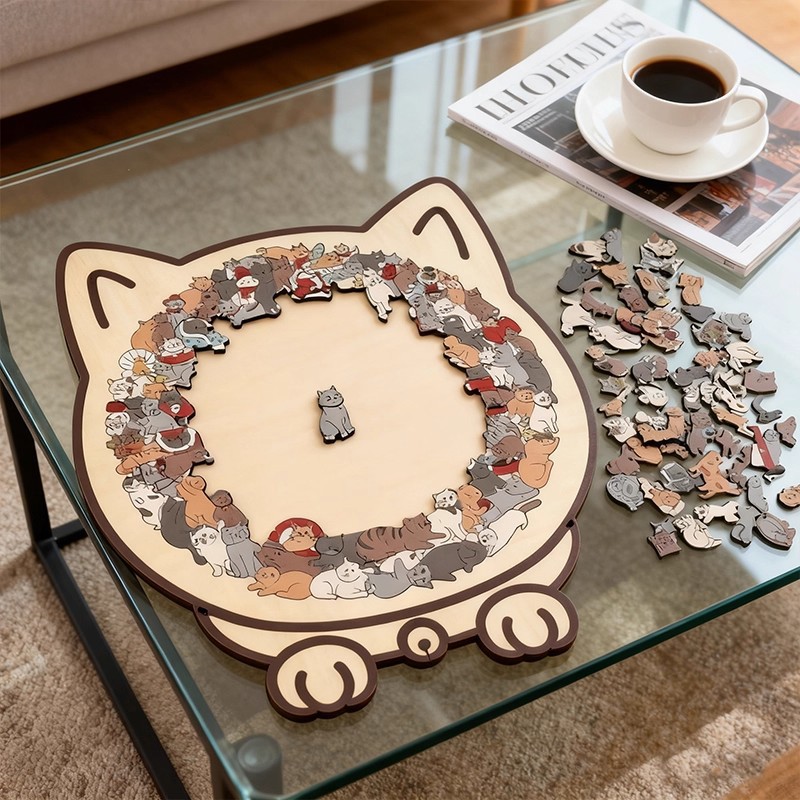 Colored Cat Shaped Wooden Jigsaw Puzzle, Cats Shaped Wooden Puzzle, Unique Animal Shape Wood Puzzle, for Cats Lov