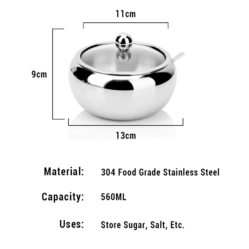 Suikerpot Rvs Zout Shaker Kruiderij Pot Saus Cruet Kruiden Pot Bus Cruet Met Deksel En Lepel Spice Container