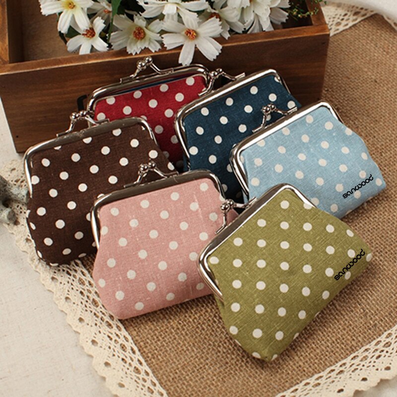 Neue Trendy frauen Mini Polka Dot Baumwolle Geldbörse Twist Clip Gerahmte Ändern Tasche Brieftasche Farbe zufällig Gesendet