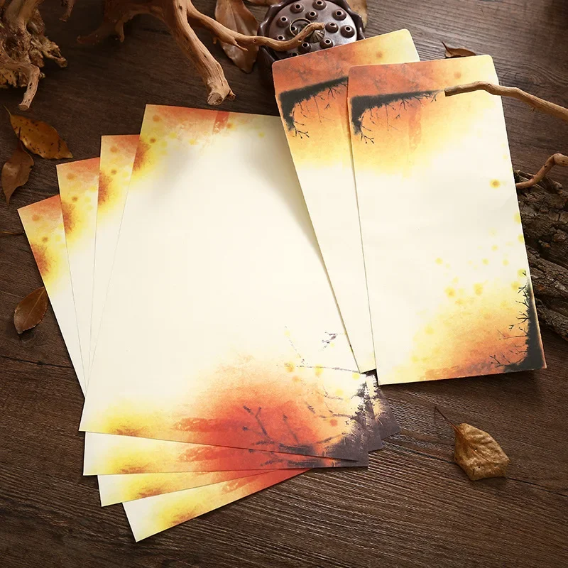 2/6 Stuks Vintage Enveloppen Met Letter Pads Ansichtkaart Bruiloft Uitnodiging Kaart Brief Papieren Omslag Kantoorbenodigdheden: YELLOW