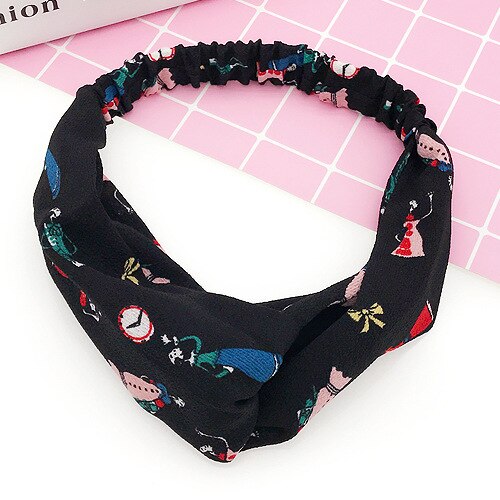 HG Women Girls Bohemian Hair Bands Print Headbands Vintage Cross Turban Bandage Bandanas HairBands Hair Accessories: black