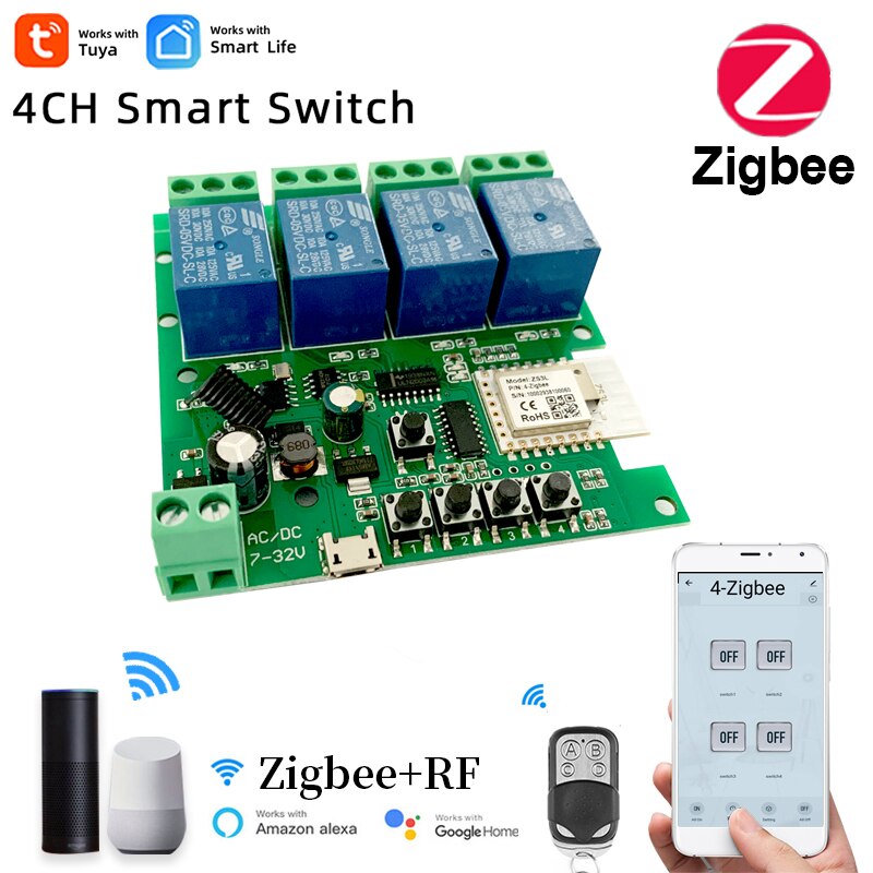 DC 12V 24V Zigbee 3,0 Clever schalten Relais Modul Tuya Heimat Kontrolle Brücke Automatisierung Modul eWelink WiFi Clever schalter 433 RF: 4CH RF